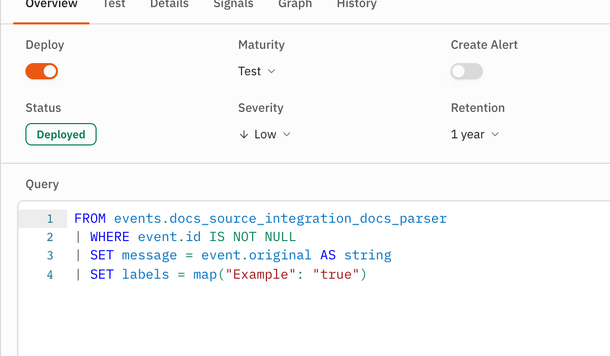The detection overview with Deploy enabled and the Deployed status visible